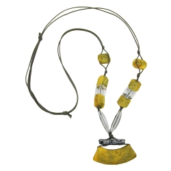 necklace, tube flat curved, yellow-green, 95cm