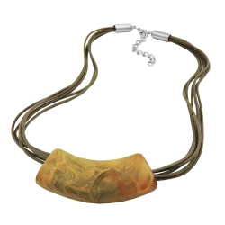 necklace, tube, flat curved, yellow-olive, 50cm