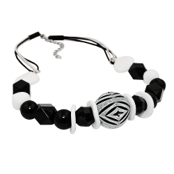 necklace, varios beads black and white, black and white cord