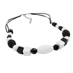 necklace, various beads black and white, black and white cord