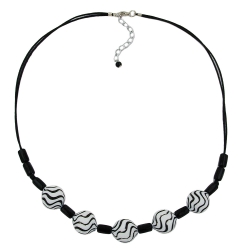 necklace, wavy beads, black-white, 50cm