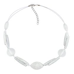 necklace white frosted beads on white-coated flexible wire