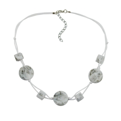 necklace, white marbled beads, two-fold cord