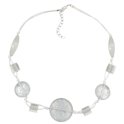 Necklace, White transparent beads, Knotted White Cord 