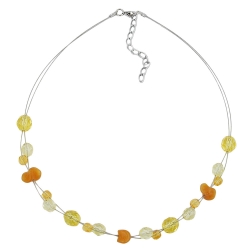 necklace yellow and orange glass beads on coated flexible wire