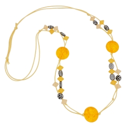 necklace, yellow beads, patterned beads