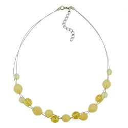 necklace yellow glass beads on coated flexible wire
