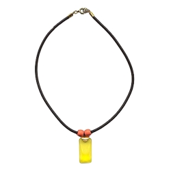 necklace, yellow pendant, orange/ matte polished