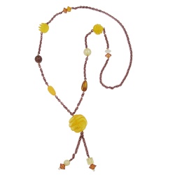 necklace, yellow, spiral pearl, 90cm