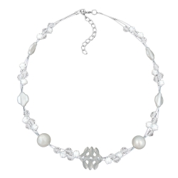 necklacewhite frosted and pearly white beads on coated flexible wire