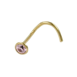 nose screw piercing 2.5mm spiral with cubic zirconia round pink 18k gold