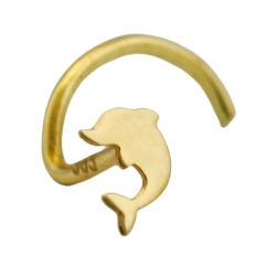 nose screw piercing 2.5mm spiral with small dolphin 14k gold