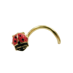 nose screw piercing 3x3mm spiral with ladybird 18k gold