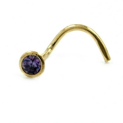 nose screw piercing, cubic zirconia, purple, 18k gold