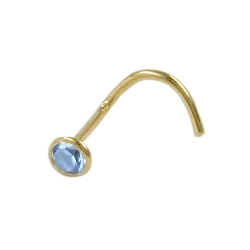 Nose screw stud 2.5mm artifical Aquamarine 18K GOLD
