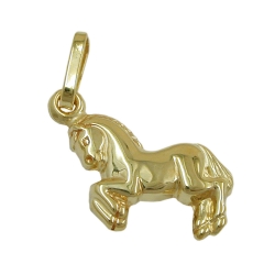 Pendant 10x11mm little horse shiny 9Kt GOLD