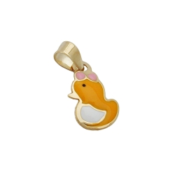 Pendant 11x7mm small duck colored enameled 9K GOLD