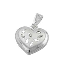pendant 14x14mm heart with 3 zirconias matt shiny silver 925