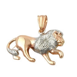 pendant 15x23mm lion bicolor rhodium plated 9k rose gold
