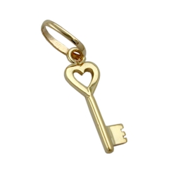 pendant 15x5mm key with heart shiny 9k gold