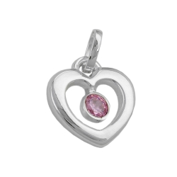 pendant 17x16mm heart with zirconia pink silver 925