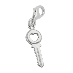 pendant 17x7mm charm security key with heart silver 925