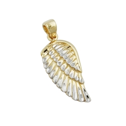 Pendant 20x10mm angel wing bicolor rhodium plated diamond cut 9K GOLD
