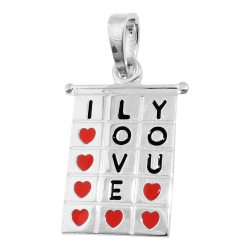 pendant 22x13mm square table i-love-you red-black lacquered silver 925