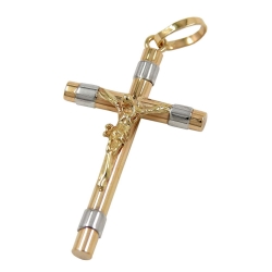 pendant 25x14mm cross with jesus crucifix bicolor rhodium plated 9k gold