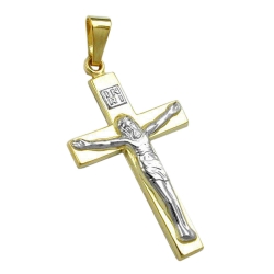 pendant 27x16mm cross with jesus bicolor shiny 9k gold