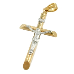 pendant 30x21mm jesus cross crucifix bicolor with white gold 9k gold