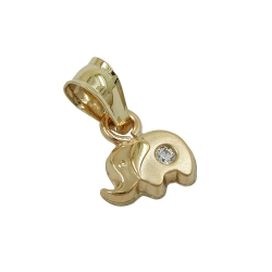 pendant 5x7mm small elephant with cubic zirconia matte shiny 9k gold