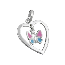 pendant, butterfly, heart, silver 925