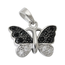 pendant, butterfly, zirconia, silver 925 