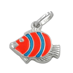 pendant, clown fish, orange, silver 925