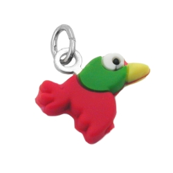 pendant, colourful rubber bird, silver 925