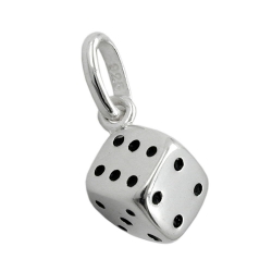 pendant, dice, cube black, silver 925