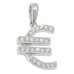 pendant, euro symbol, zirconia, silver 925