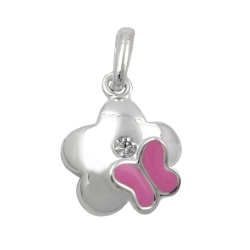pendant, flower with butterfly, silver 925