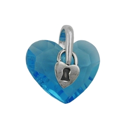 pendant, heart, blue glass cyrstal, silver 925