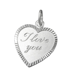 pendant, heart i love you, silver 925