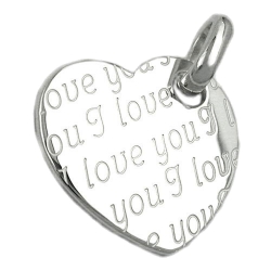 pendant, heart, i love you, silver 925