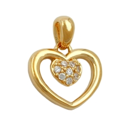 pendant heart in heart zirconia , 3 micron gold-plated