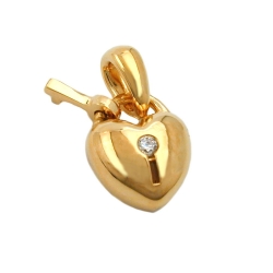 Pendant heart lock with key zirconia , 3 micron gold-plated