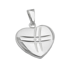 pendant, heart, shiny - matt, silver 925