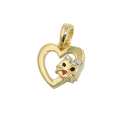 pendant, heart with cat head, 9K GOLD