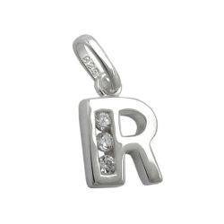 pendant, initial r with cz, silver 925
