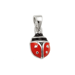 pendant, ladybird red-black, silver 925