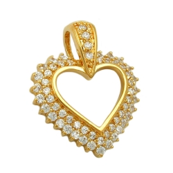 pendant large heart with zirconia , 3 micron gold-plated