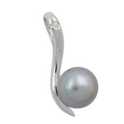 pendant, pearl & zirconia, silver 925 